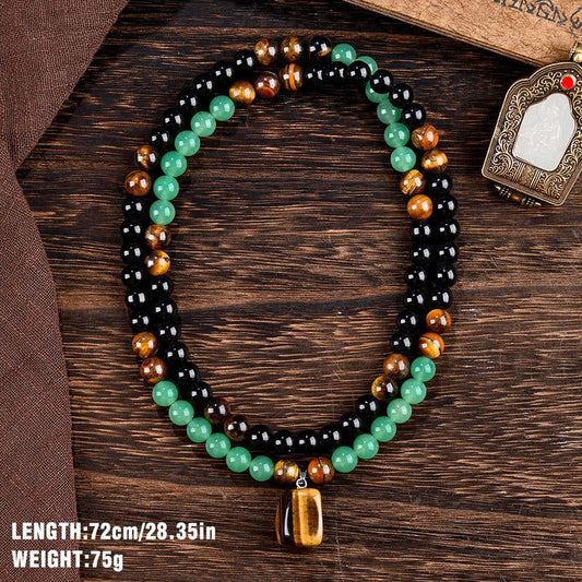 ARPURRAINA Money Attraction Necklace with Greenaventurine & Tiger Eye Pendant Healing Crystal Stone ,Anniversary, Vacation &Theme Parties Jewelry Charms Abundance Crystal Bracelet,Long Chain,Sweater Chain,Ideal Gift Jewelry for Men and Women