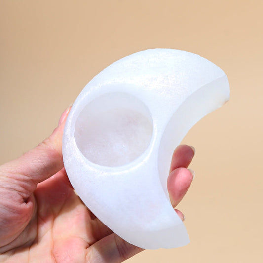 Selenite Moon Candle Holder