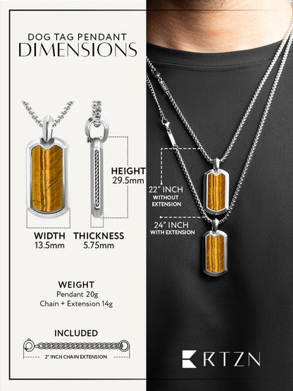Tiger Eye Dog Tag Pendant Necklace